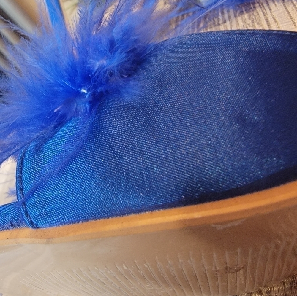 Royal Blue High Heel Stiletto Feather Fluffy Sandals/Sexy Slippers/Mules/Slides - Picture 10 of 15